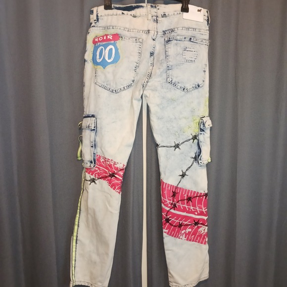 Maison Noir Mens Youth Motto Premium Apparel Distressed Cargo Jeans Pants 34 - Picture 4 of 8